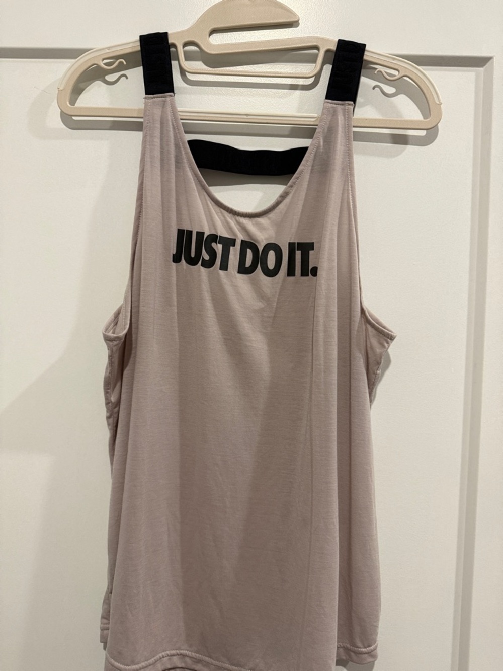 Nike Women’s Light Beige 'Just Do It.' Workout Tank Top with Black Straps
